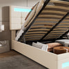 Upholstered Bed 4ft6 Double LED Hydraulic Bed Frame with Ottoman Storage Beige