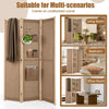 Folding Privacy Screen 3-Panel Linen Room Divider w/ Hooks-Natural