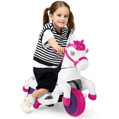 12V Electric Car Ride On Car Horse Riding Mode Music Unicorn Toy-Rose