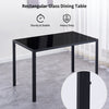 Set of 5 Black Marble Glass Dining Table & 4pcs Grey PU Leather Dining Chairs