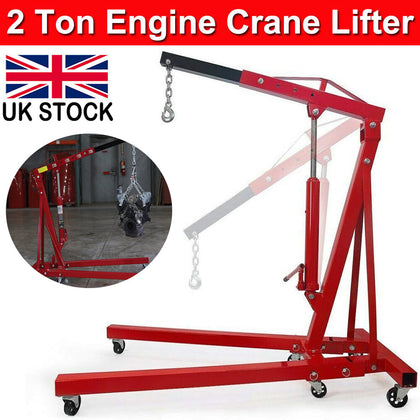 2 Ton Tonne Garage Folding Hydraulic Engine Crane Hoist Lift Stand w/ Wheels Red