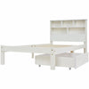 3FT Single Bed Frame Pine Wooden Storage Kids Bed Headboard Shelves Drawer White