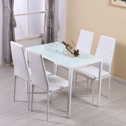 4 Seater Glass Dining Table and 4 Padded Chairs Set White Home Furniture New
