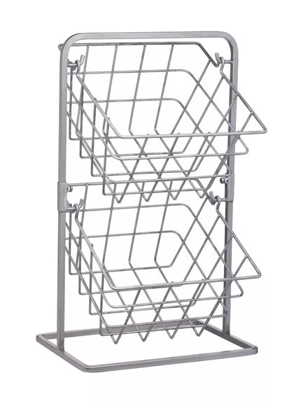 Industrial Kitchen 2 Tier Distressed Paintwork Style Wire Storage Baskets Grey