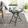 Folding Glass Table Backyard Heavy-Duty Steel Patio Coffee Table-Black