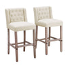 2 High Counter Bar Kitchen Island Pub Stools Chair Breakfast Linen Tufted -Beige