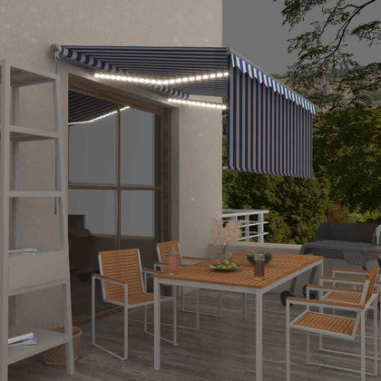 Manual Retractable Awning with Blind& 3.5x2.5m Blue&White L9E3