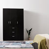 Black 3 Door 3 Drawer Large Modern Wardrobe with Storage Shelves Hanging Rod