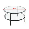 Large Round Coffee Table 2-Tier Storage Display Rack Clear Glass Top Metal Frame