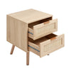 2pcs/Set Rattan Bedside Table Nightstand Cabinet 2 Drawer Wood Veneer Side Table