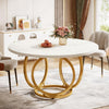 Round Dining Table for 4, 47-Inch White Kitchen Table with Golden Metal Base