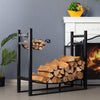 Black Metal Wood Log Storage Rack Stand Fireplace Firewood Holder Indoor Heater
