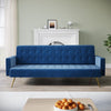 Modern Luxury Velvet Sofa Bed Blue 3 Seater Nonwoven Contrast Gold Metal Legs