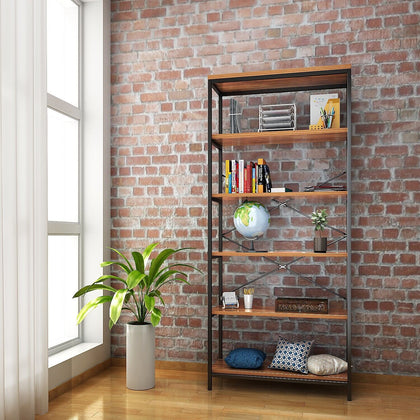 5 Tier Bookcase Shelves Wood & Metal Storage Rack Industrial Bookshelf Unit UK