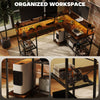 L Shaped Gaming Desk w/ LED Lights and Power Outlets for Small Space