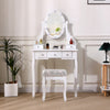 White Dressing Table with Mirror and Stool, 5 Drawers for Storage, 75x40x141.5cm