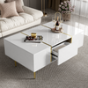 MODERN HIGH GLOSS WHITE COFFEE TABLE DRAWERS STORAGE TEA TABLE WITH METAL LEGS