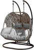 Double Cocoon Chair Swing Wicker Rattan Hanging Garden Furniture Grey Cushion