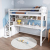 Single Pinewood Loft Bed Frame High Sleeper Bunk Bed w/ Storage Stair Study Desk