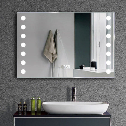 Modern Bathroom Mirror With Shaver Socket Sensor Demister Pad With LED Lights Up