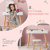 2-in-1 Kids Vanity Set Children Wooden Dressing Table & Stool w/ Mirror