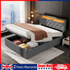 NEW OTTOMAN STORAGE UPHOLSTERED BED FRAME 4FT6 DOUBLE WITH USB PORT & LED Sszzen