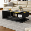 90cm Modern Glass Coffee Table Center Table With LED Light Storage Compartment