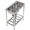 Stainless Steel Double Bowl Kitchen Sink Commercial Catering Wash Sink w/Shelf