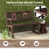Outdoor Carbonized 2-Seat Wood Rocking Bench Garden Double Rocking Chair