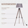 Free Standing Floor Lamp Bedside Light with Tripod Holder Fabric Shade Grey