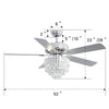 52'' Crystal Ceiling Fan Light 5 Blades 3 Speed Chandelier Lamp w/Remote Control