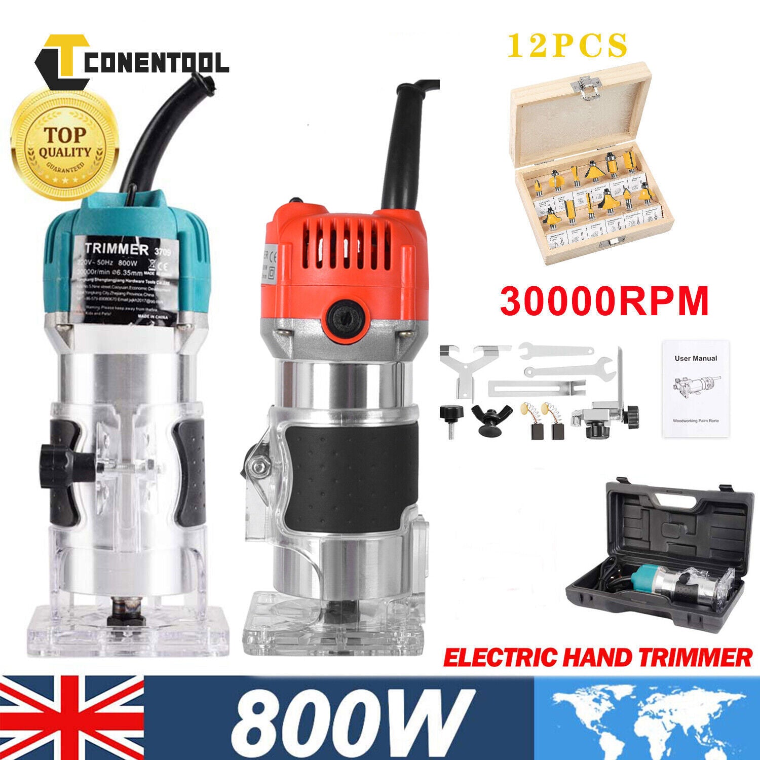 800W Palm Router Mini Hand Held Router Wood Laminator Trimmer W/ Case ...