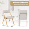 Folding Dining Chair Set of 2 Wooden Upholstered Dining Chairs-Natural