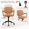 Height-Adjustable PU Leather Desk Chair Upholstered Swivel Task Chair W/Armrest