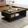 Coffee Table with Storage Drawers & Shelves LED Light Modern Living Room Black