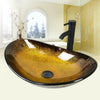 Bathroom Basin Sink Counter Top Wash Bowl Tempered Glass with Tap Waste Set Gold