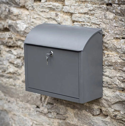 Mailbox Large Lockable Wall Mounted Outdoor Charcoal Steel Outside Letter Box