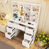 Vanity Makeup Table Set with 10LED Lights Mirror 7 Drawers Dressing Desk & Stool