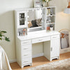 White Dressing VanityTable Wood Makeup Desk with LED Mirror 6 Drawers 2 cabinet