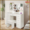 Modern Dressing Table Makeup Desk with Mirror Drawers Stool 10 LED Light Bedroom