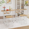 Natural Dining Table Set 3PCS with 2 Stools Storage Rack Footrest