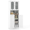 Tall Bathroom White Storage Cabinet Tempered Glass Door Pantry Cabinet