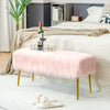 Furry Ottoman Seat Faux Fur Vanity Stool Square Upholstered Decorative Footrest