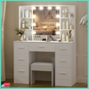 Dressing Table Set Vanity Makeup Desk with Stool And 3-Color LED Lighted Mirror