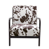 Black White Cow Print Velvet Upholstered Armchair With Solid Wooden Frame & Arm