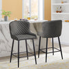 2 pcs Faux Leather / Velvet Bar Stools Diamond Design Soft Upholstered Seat Back