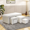 5pcs Teddy Velvet Upholstered Fabric Ottoman Large Bench Bed End Window Seat Set