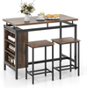 Bar Table Set 3 Piece Industrial Metal Table Stools Storage Shelves Space Saver