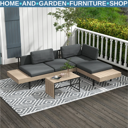 3 Piece L Shaped Garden Sofa Set with Table Cushions Outdoor Patio Furniture Set