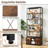 Heavy-duty Metal Frame 8-tier Bookshelf with Storage-Brown